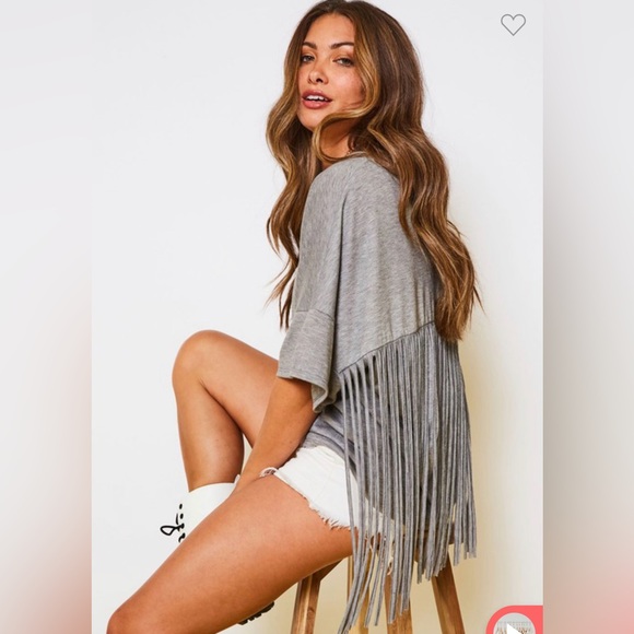 Fringe oversized top in heather gray - Picture 6 of 11